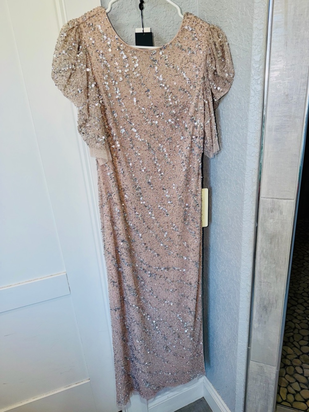 Adrianna Papell Almond-Beige Beaded Ankle Dress